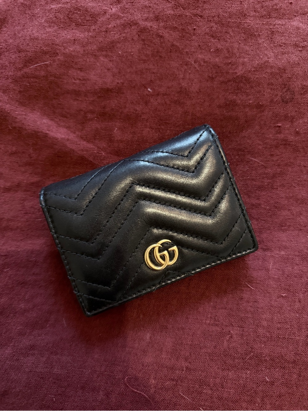 Gucci Black Quilted Leather Card Case with Gold Double-G Logo